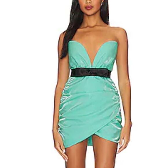 NWT Superdown Lexi Sweetheart Mini Dress Teal bow ribbon party Revolve XS - Picture 1 of 9
